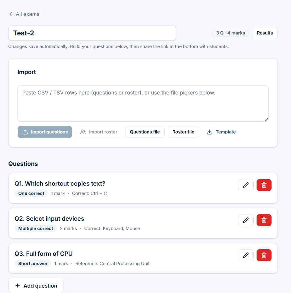 Teacher dashboard